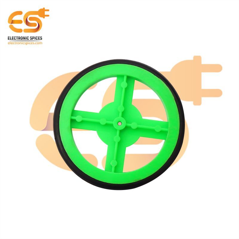 60mm X 6mm Hard Plastic Build Rubber Cover Green Color Bo Motor Compatible Toy Wheel