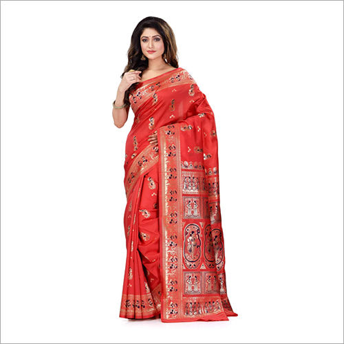 Rainy Red Silk Baluchari Saree