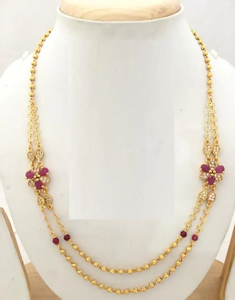 2 Layer Flower Chain - High Gold Plated Brass, Free Size, Elegant Gold Color | Handcrafted Contemporary & Traditional Jewelry For Stylish Women And Girls, Ideal For Parties And Gifting