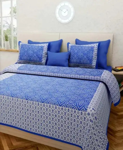 Multi Color Cotton Double Bedsheet With 2 Pillow Cover And Blanket Set