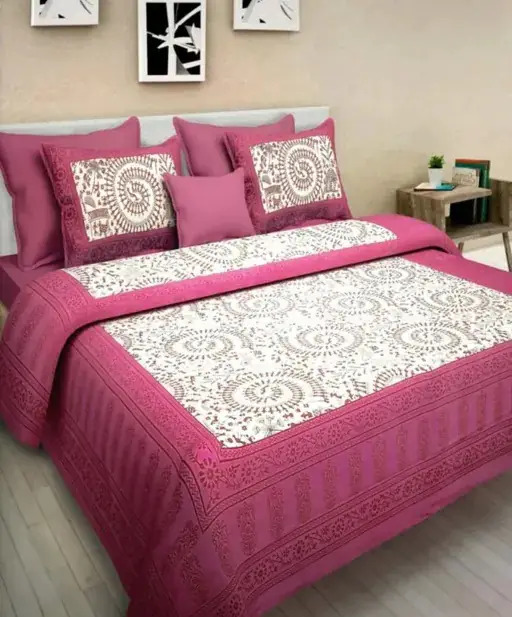 Multi Color Cotton Double Bedsheet With 2 Pillow Cover And Blanket Set