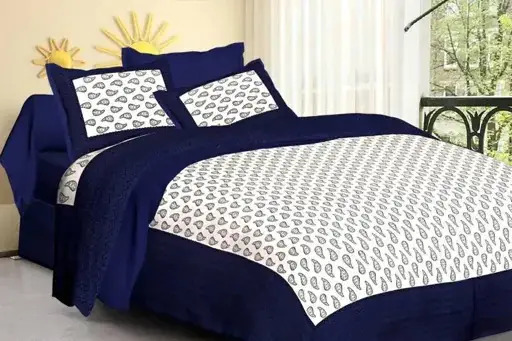 Multi Color Cotton Double Bedsheet With 2 Pillow Cover And Blanket Set