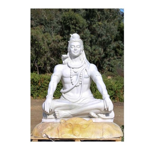 High Quality Marble Shiva on Tiger Statue - 12-72 Inches, White Polished Finish | Vibrant Colors, Masterpiece by Skilled Artisans, Ideal for Religious Decor and Celebrations