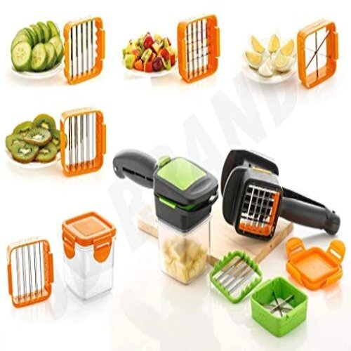 Vegetable Dicer Multi Chopper Set - Stainless Steel & Abs Plastic | 5-in-1 Manual Fruit & Vegetable Cutter With Interchangeable Blades, Easy To Clean, Airtight Storage Container