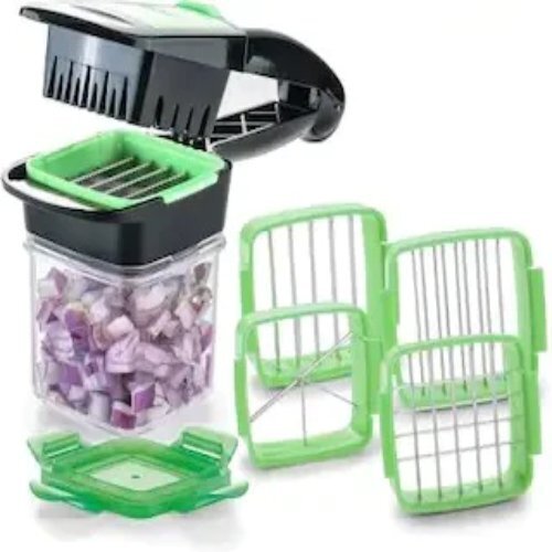Vegetable Dicer Multi Chopper Set - Stainless Steel & Abs Plastic | 5-in-1 Manual Fruit & Vegetable Cutter With Interchangeable Blades, Easy To Clean, Airtight Storage Container