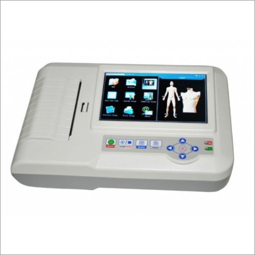 Portable ECG Machine - 2.30 Kg, 3-6 Lead Automatic Thermal Array Printing | White Color, LCD Touch Screen, Electric Power Source, Portable Design