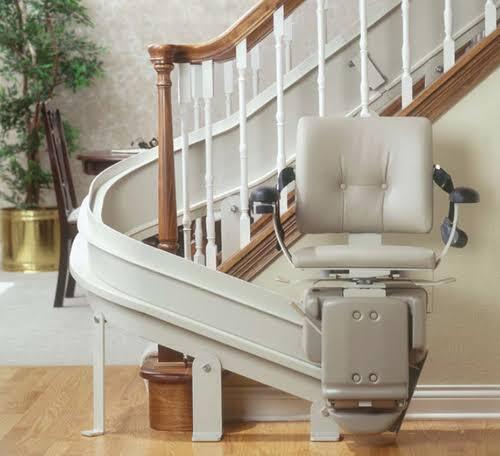 Stair Lift - Aluminum Frame , Variable Dimensions, Beige Color - Battery Powered, Wireless Remote, Compact Design, Easy Install, Smooth Ride