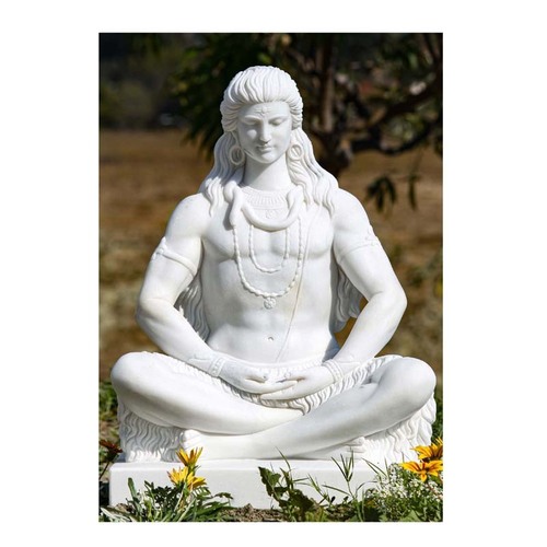 White Marble Shiva Statue with Long Hair