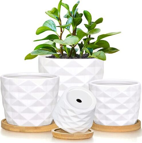 Plant Pot - Lightweight Plastic, Ivory White | Moisture Proof, Rust Proof, Washable, Artificial Design