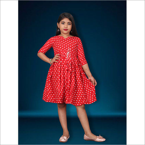 Red Polka Dot Frock - Cotton Blend, Size L & M | Flattering Design, Classic Red and White Polka Dots, Perfect for Casual Outings