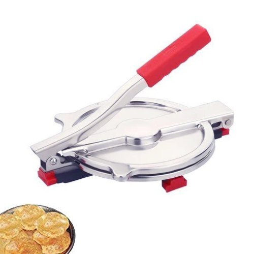 Puri Press Machine - Stainless Steel, 6 Inch Diameter | Fancy Shaped Anti-slip Grip, Heavy Anti-skid Base For Easy Puris Flattening