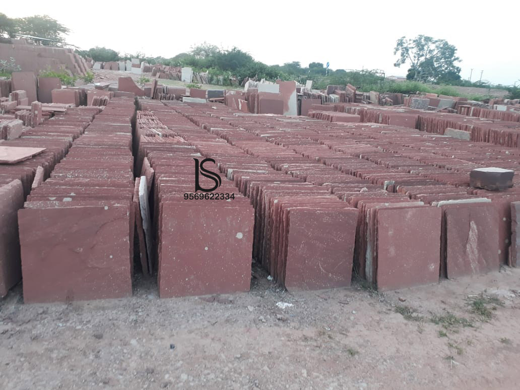 Dholpur Red Natural Stone - Sandstone | 12x4 Feet, Red Color, No Water Absorption, Cut-to-size, Antique Surface Finish, Strong Density