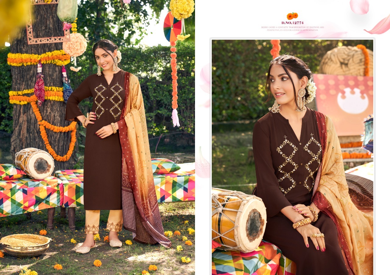 Ladies Suits - Fiona Silk With Khatli Work Top, Chinon With Embroidery Pant, Muslin With Digital Print Dupatta | Breathable, Washable, Available In M To 3xl Sizes