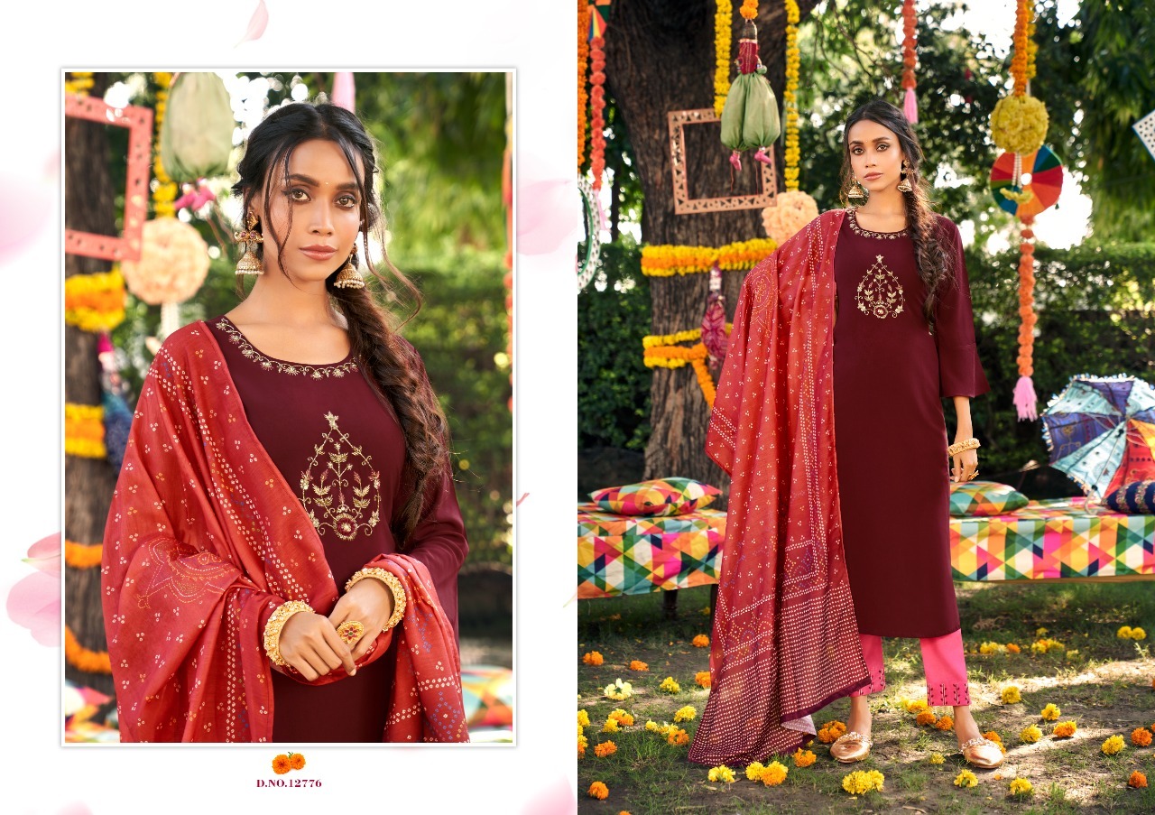 Ladies Suits - Fiona Silk With Khatli Work Top, Chinon With Embroidery Pant, Muslin With Digital Print Dupatta | Breathable, Washable, Available In M To 3xl Sizes