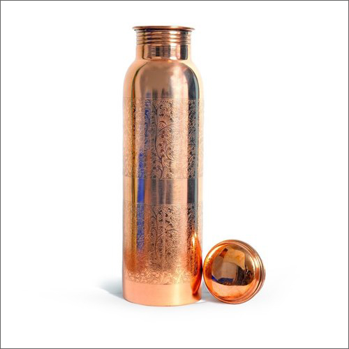 1Ltr Pure Copper Water Bottle - 100% Pure Copper, Sleek Design, Engraved Prints for Style | Hand-Crafted, Leakage-Free & Easy to Hold