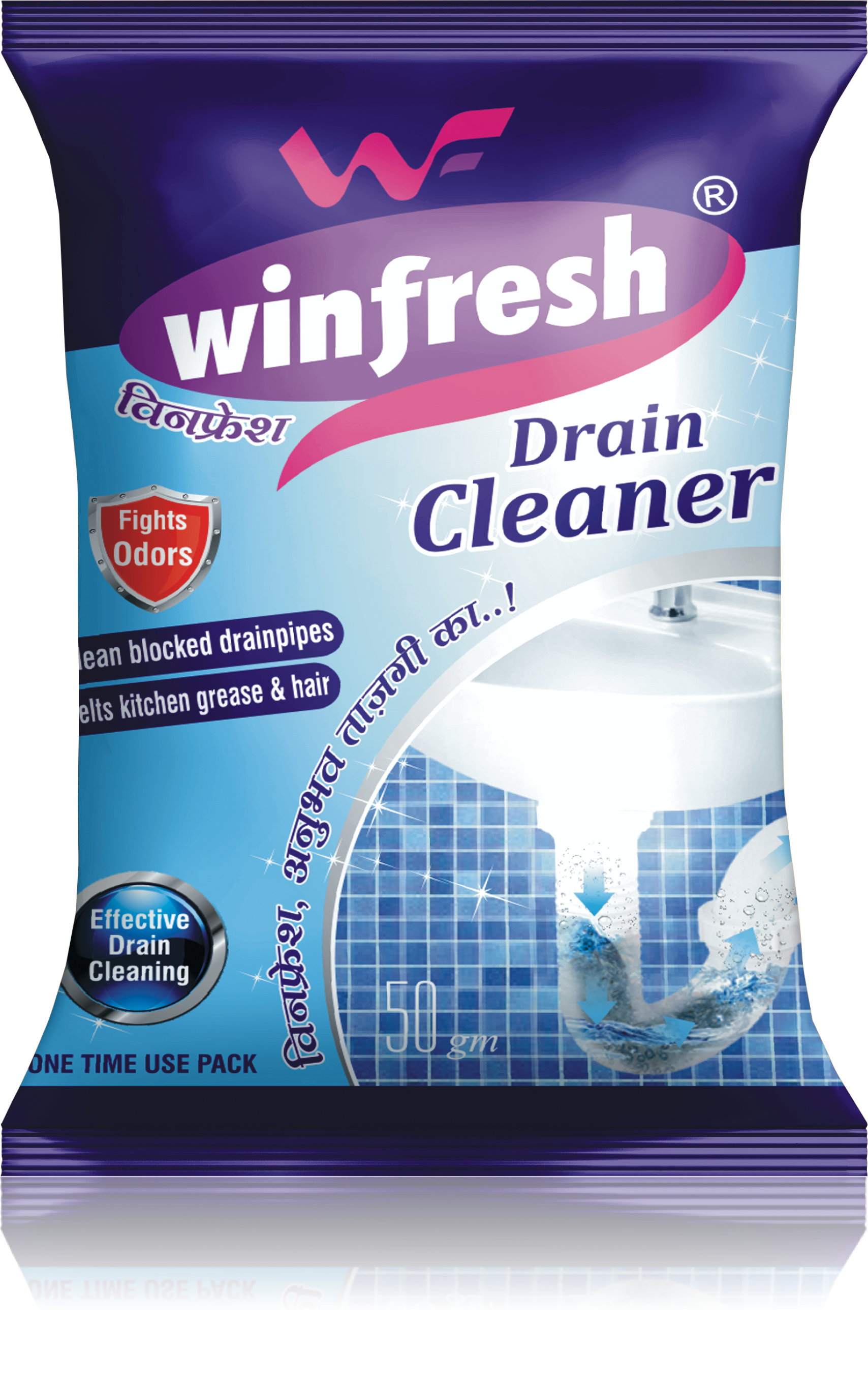 Winfresh Drain Cleaner - Powder, 500g | Blue Lemon Scent, Sodium Hydroxide Active Ingredient, Safe For Home Use