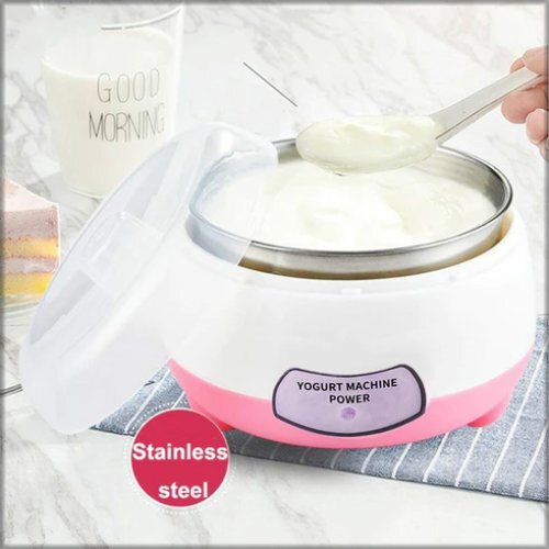 Yogurt Maker - Stainless Steel Inner Container | Easy-to-use, Automatic Operation, Makes 1l Yogurt, White And Pink Design