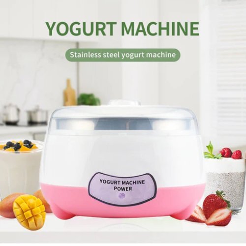 Yogurt Maker - Stainless Steel Inner Container | Easy-to-use, Automatic Operation, Makes 1l Yogurt, White And Pink Design