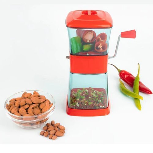Vegetable Cutter Chopper - Stainless Steel Blades, Abs Plastic Body, Green & Red Design | Ergonomic Handle, Easy To Clean, Multi-purpose Chopper