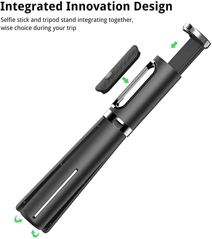 Black Selfie Stick With Reinforced Tripod Stand