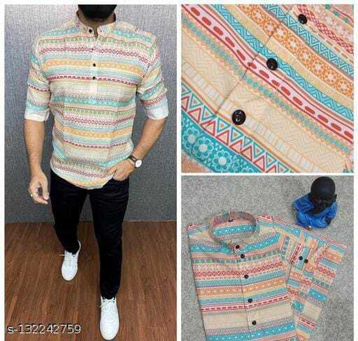 Men's Cotton Kurta - Customized Sizes M L Xl Washable Casual Printed Pattern Button Closure