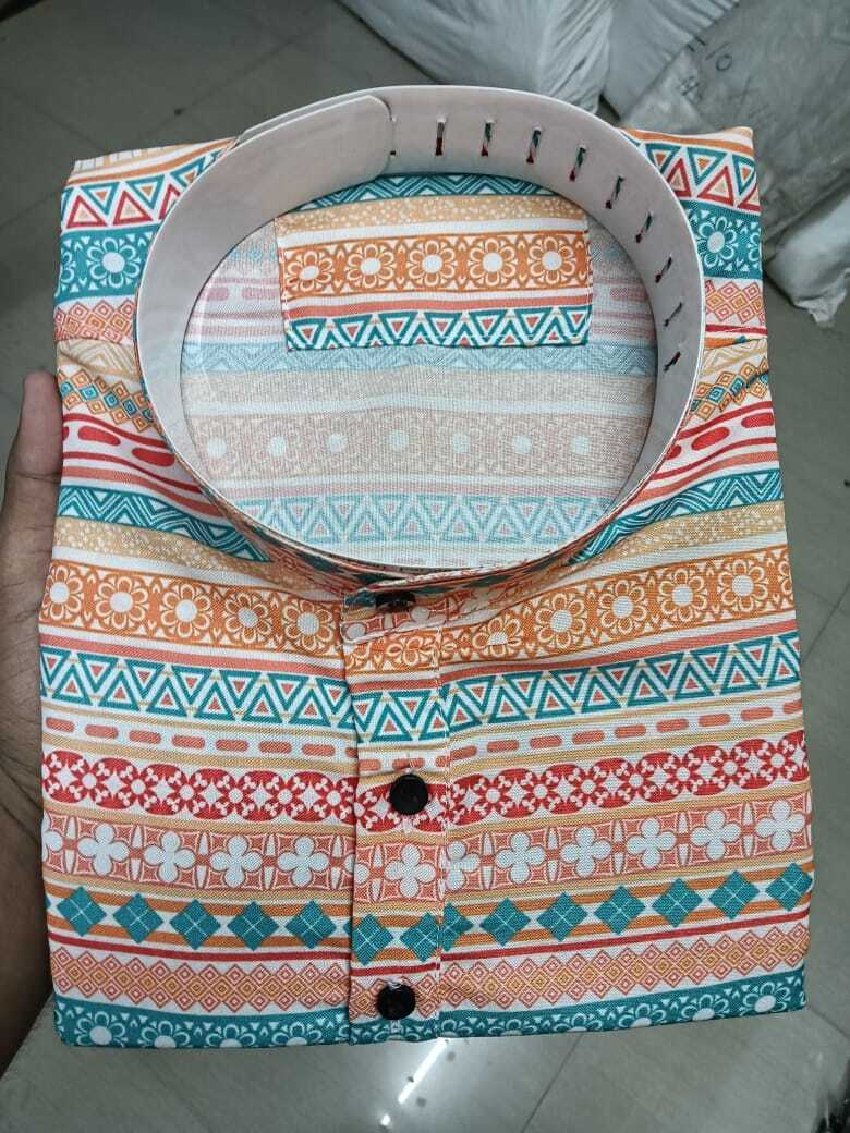 Men's Cotton Kurta - Customized Sizes M L Xl Washable Casual Printed Pattern Button Closure