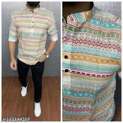 Men's Cotton Kurta - Customized Sizes M L Xl Washable Casual Printed Pattern Button Closure