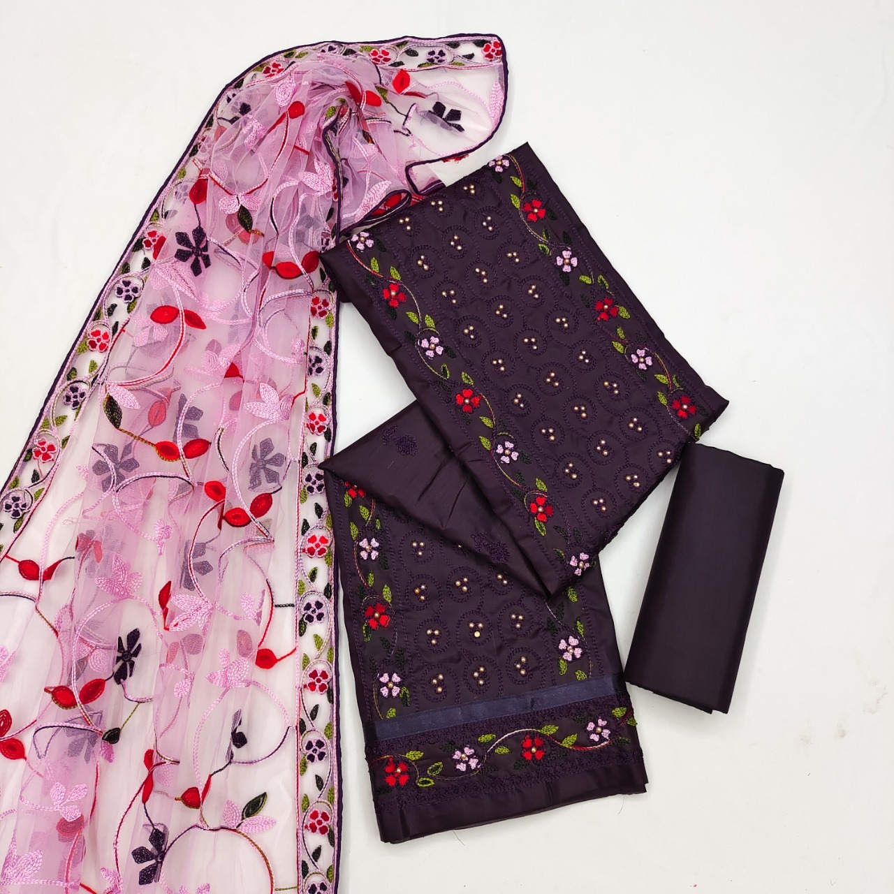 Exclusive Cotton Dress Material Suit - 2.10 Mtr Aari Work Top, Net Dupatta, Trendy Printed Design | Washable, Customized Size, Indian Ethnic Wear