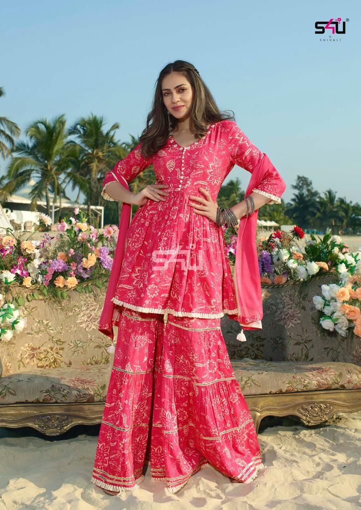 Designer Suits - Cotton And Rayon Floral Sharara Sets | Available In M, L, Xl, Xxl - Intricate Hand Print And Hand Work For Summer Gatherings
