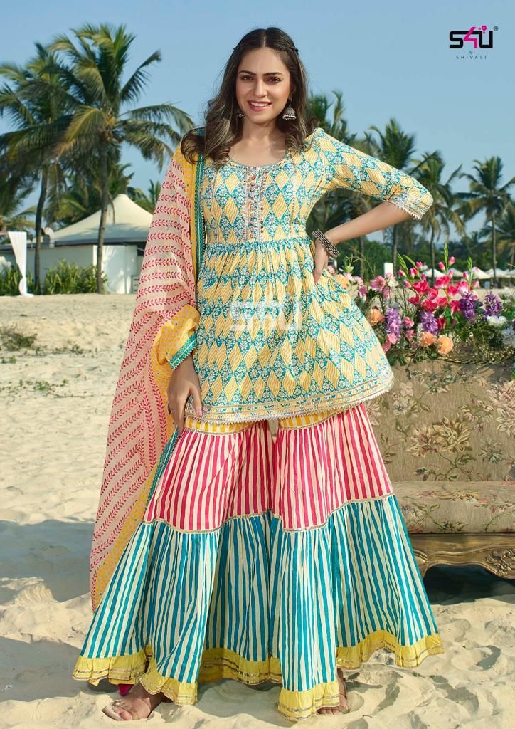 Designer Suits - Cotton And Rayon Floral Sharara Sets | Available In M, L, Xl, Xxl - Intricate Hand Print And Hand Work For Summer Gatherings
