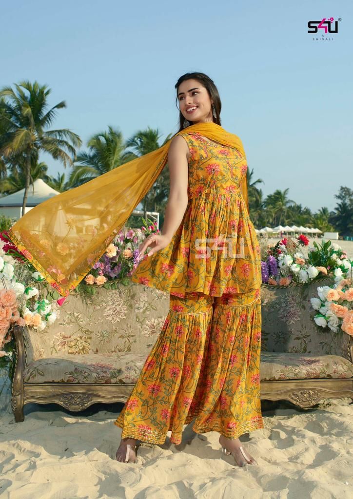 Designer Suits - Cotton And Rayon Floral Sharara Sets | Available In M, L, Xl, Xxl - Intricate Hand Print And Hand Work For Summer Gatherings