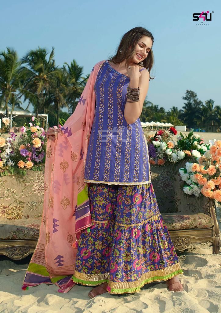 Designer Suits - Cotton And Rayon Floral Sharara Sets | Available In M, L, Xl, Xxl - Intricate Hand Print And Hand Work For Summer Gatherings