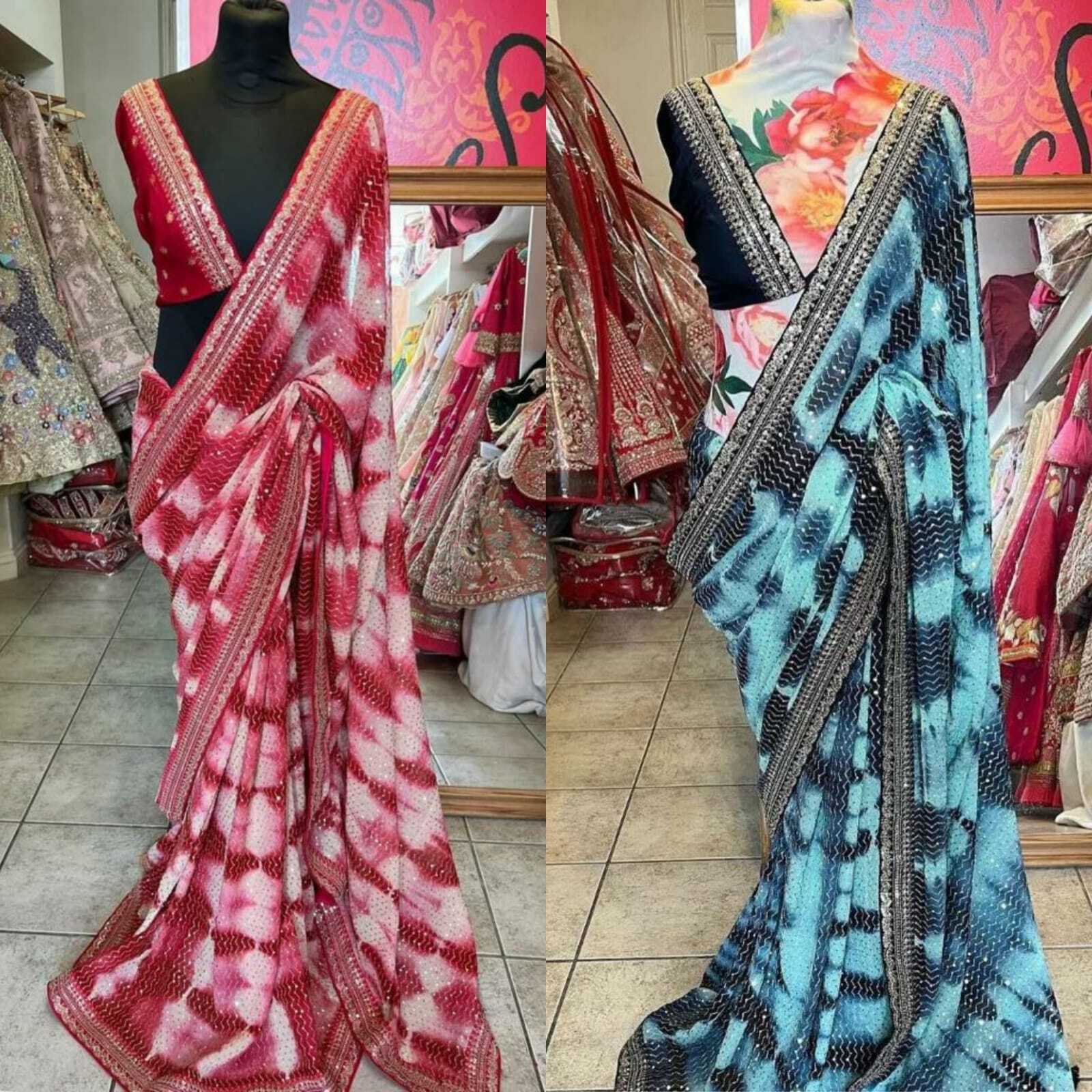 Blockbuster Sequins Saree - 60 Gram Heavy Quality Georgette Multi-colored Digital Print With Zari Embroidery Washable For All Seasons