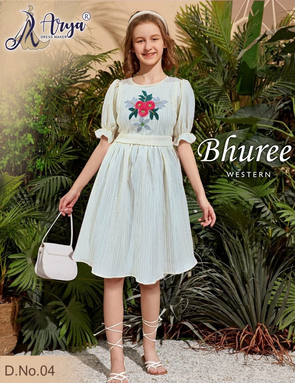 Children Western - Kreez Lycra, Sizes 5-12 Years, Light Green | Comfortable Fit, Puff Sleeves, Handwork Flower Butta, Stylish Design