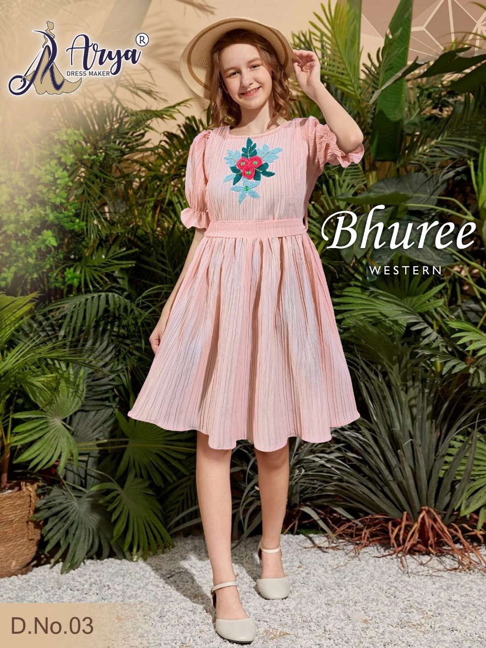 Children Western - Kreez Lycra, Sizes 5-12 Years, Light Green | Comfortable Fit, Puff Sleeves, Handwork Flower Butta, Stylish Design