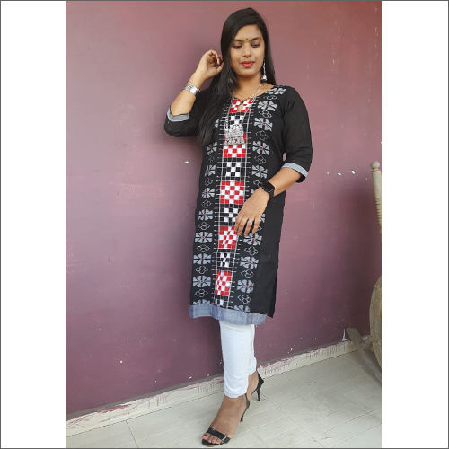 Ladies Black Printed Sambalpuri Cotton Kurti Decoration Material: Paint