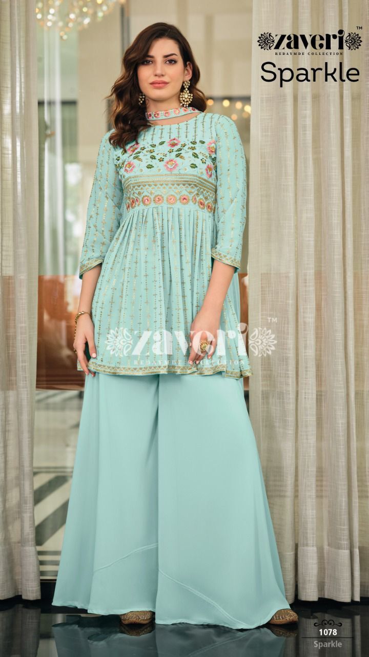 Designer Georgette Embroidered Suit - Top In Georgette, American Crepe Plazo, Heavy Net Dupatta | Available In M, L, Xl, Xxl Sizes, All Colors
