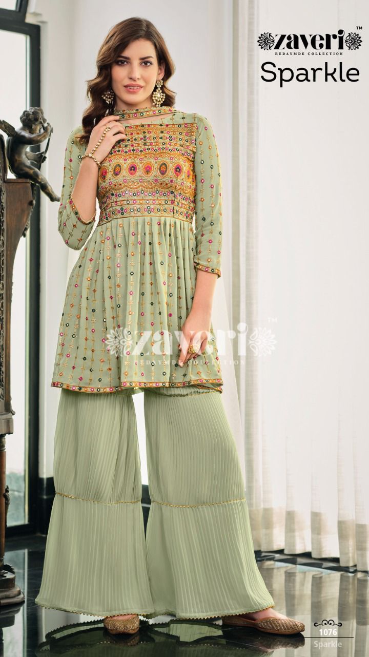 Designer Georgette Embroidered Suit - Top In Georgette, American Crepe Plazo, Heavy Net Dupatta | Available In M, L, Xl, Xxl Sizes, All Colors