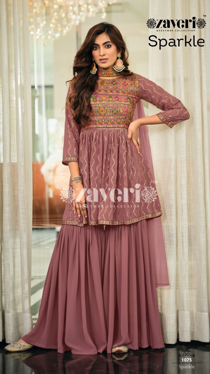 Designer Georgette Embroidered Suit - Top In Georgette, American Crepe Plazo, Heavy Net Dupatta | Available In M, L, Xl, Xxl Sizes, All Colors