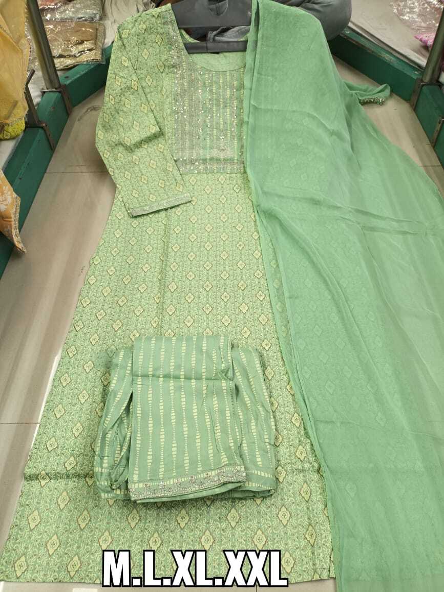Kurti Pant Dupatta Set - Rayon Cotton Embroidered 3-4th Sleeve Casual Wear For Ladies