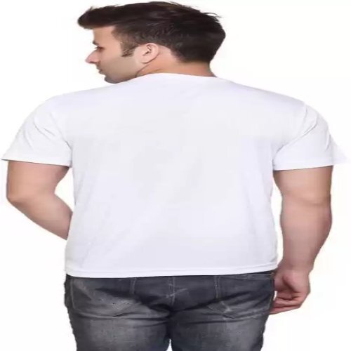 Round Neck White T-shirt - Cotton Blend, Size M, Color White | Modern Half Sleeve Design, Solid Pattern For Comfortable All-season Wear