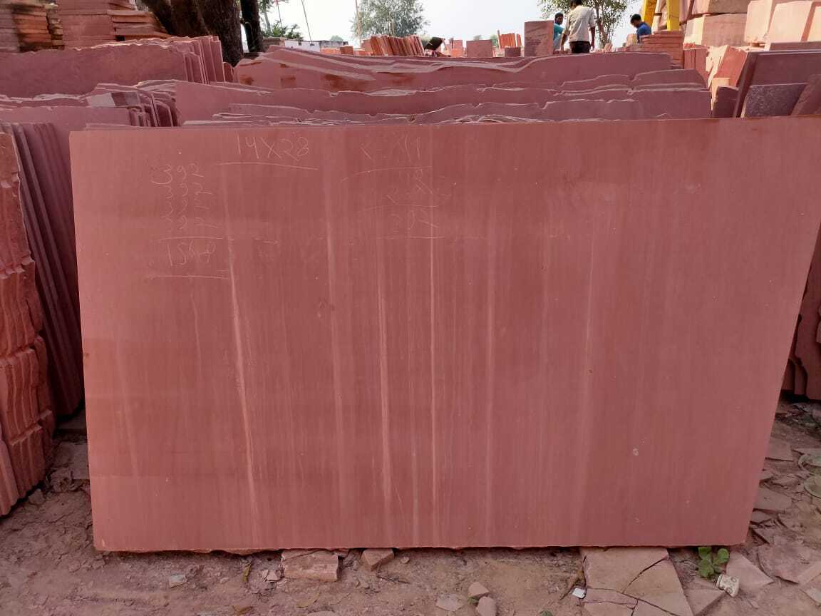 Polished Red Sandstone - Slabs , Red Color, Ideal For Fort And Park Construction, Stone Handicrafts, Versatile For Interior And Exterior Use