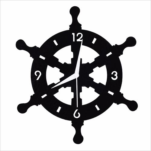 Black Ship Wheel Metal Wall Clock