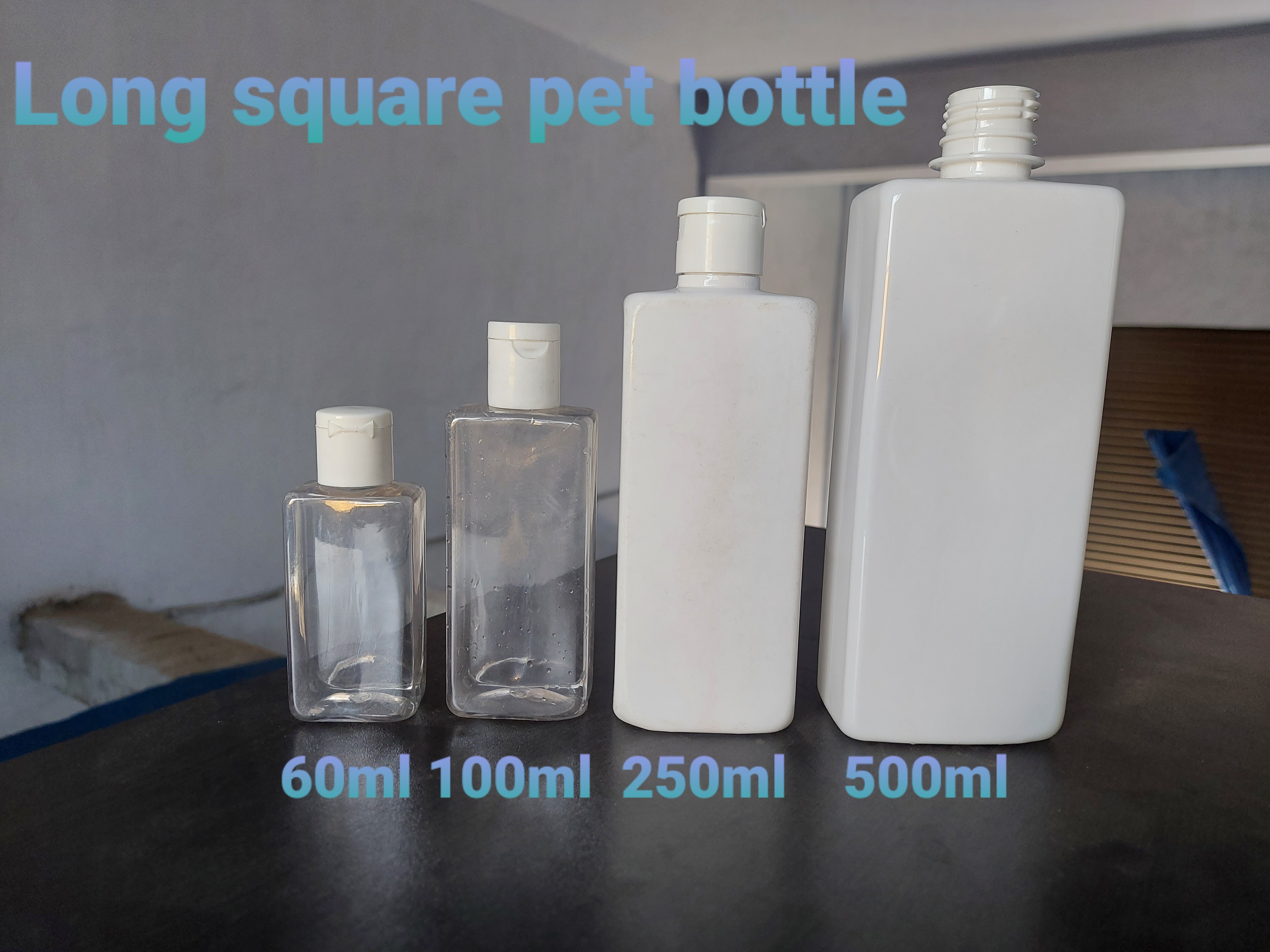 100ml Long Square Bottle - Natural, Amber, Milky White | Plastic Material, 19mm Neck, Fliptop Cap, Pump Attachment