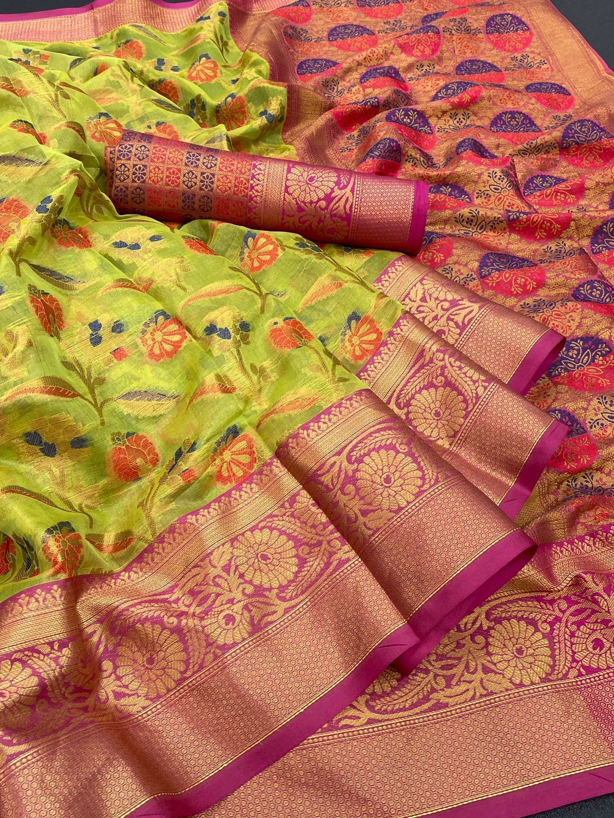 Kora Saree - Tissue Kora Silk With Zari Weaving & Contrast Pallu | Breathable, Washable, All-season Ethnic Wear