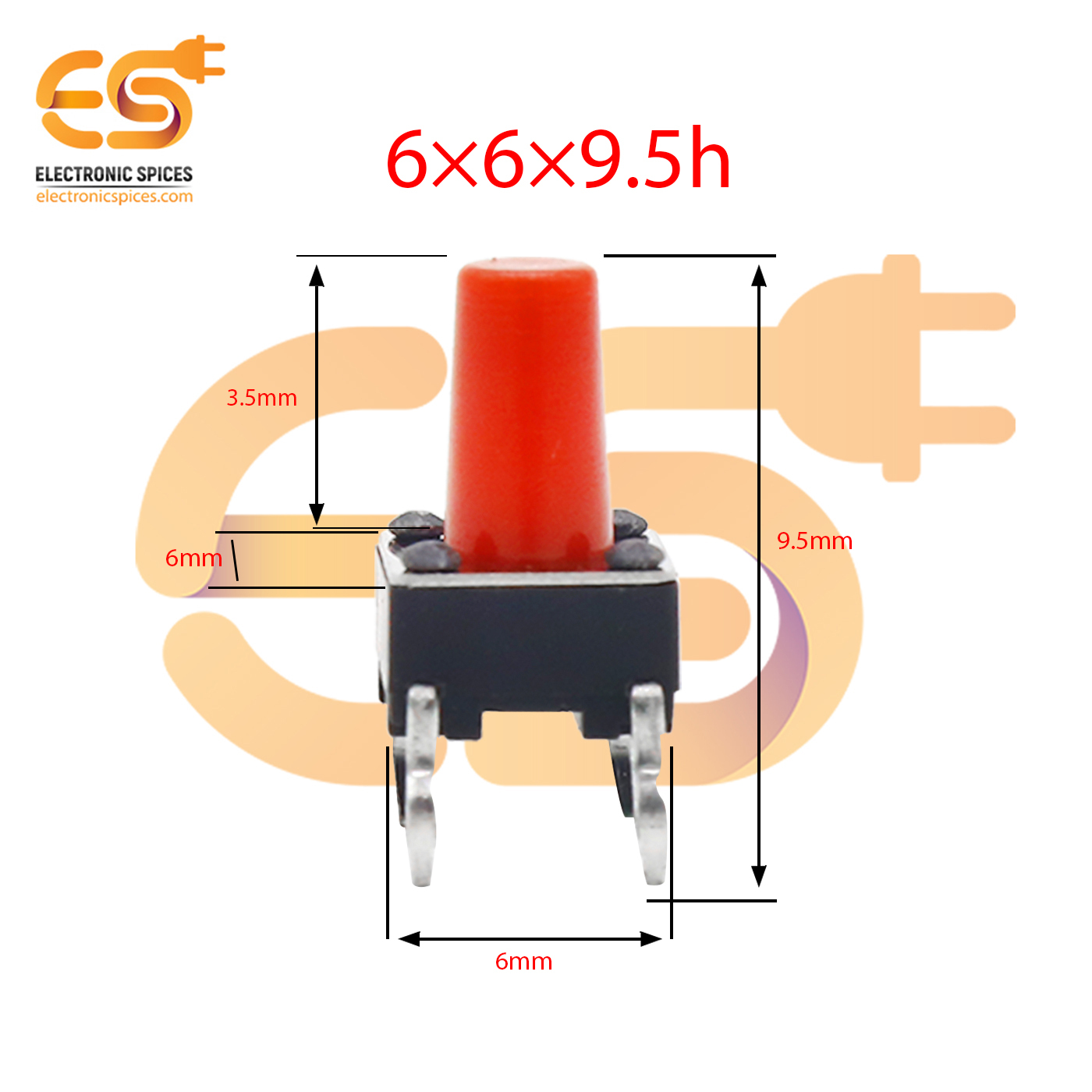 6 X 6 X 9.5mm Red Color Tactile Momentary Push Button Switches