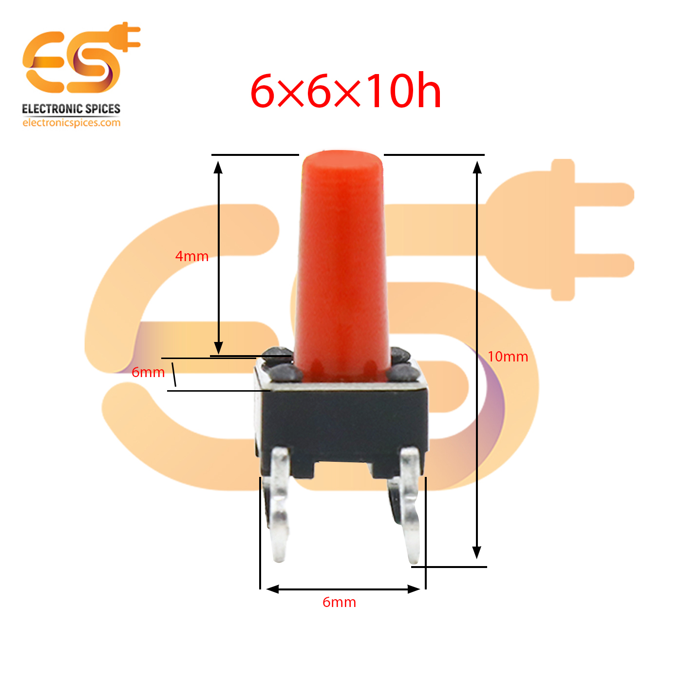 6 X 6 X 10mm Red Color Tactile Momentary Push Button Switches
