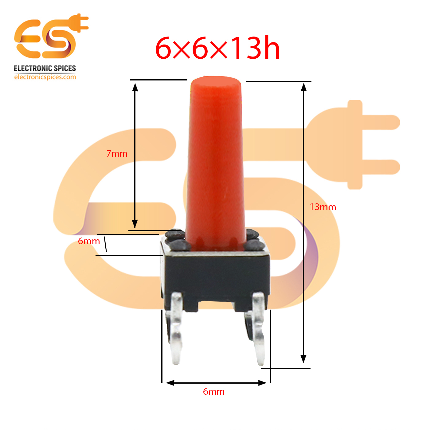 6 X 6 X 13mm Red Color Tactile Momentary Push Buttons Switches