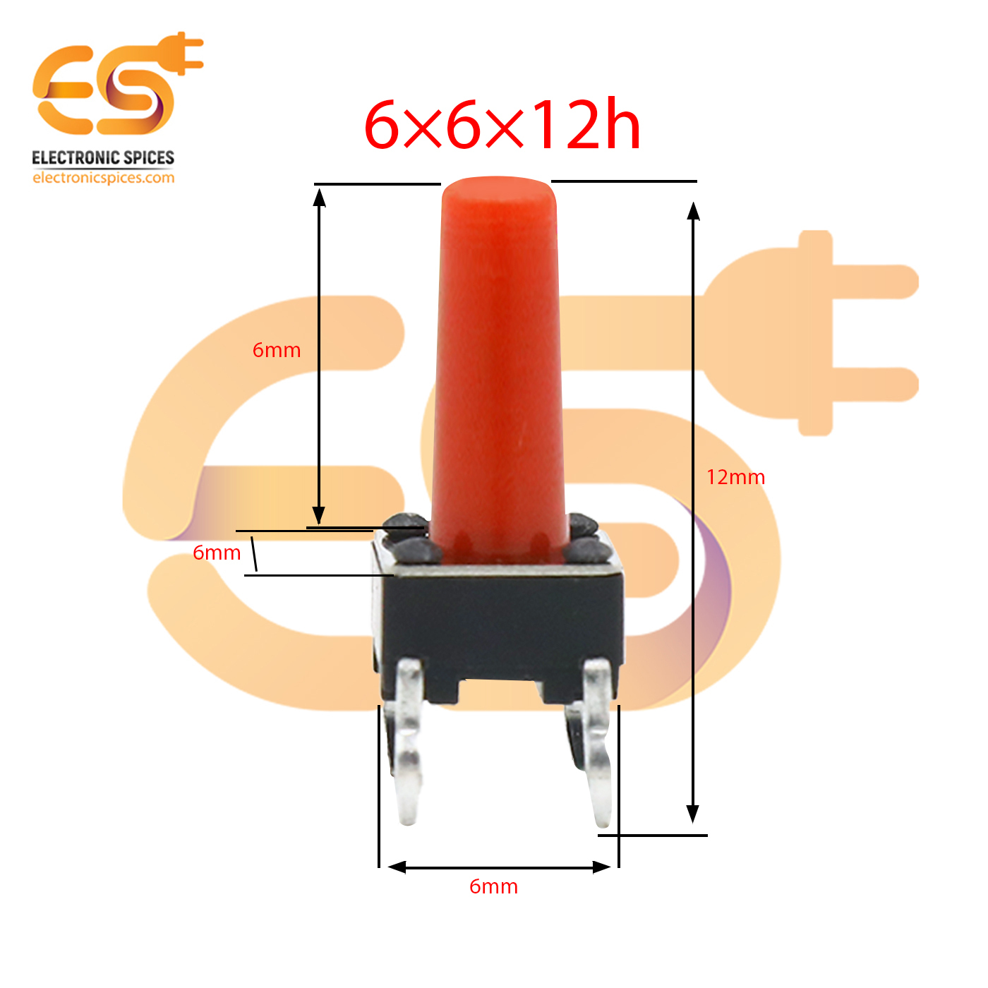 6 X 6 X 12mm Red Color Tactile Momentary Push Button