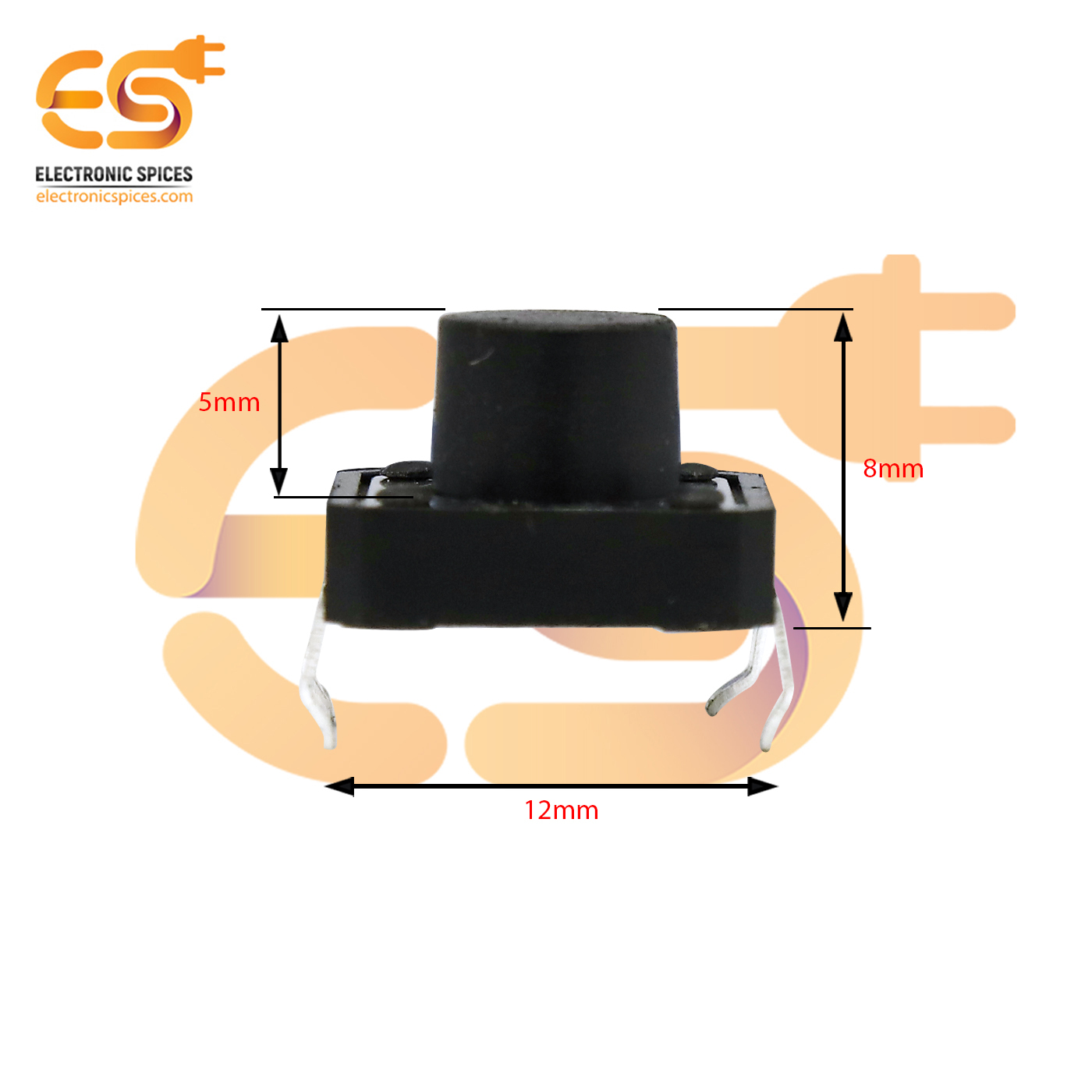 12 X 12 X 8mm Black Color Tactile Momentary Push Button Switch